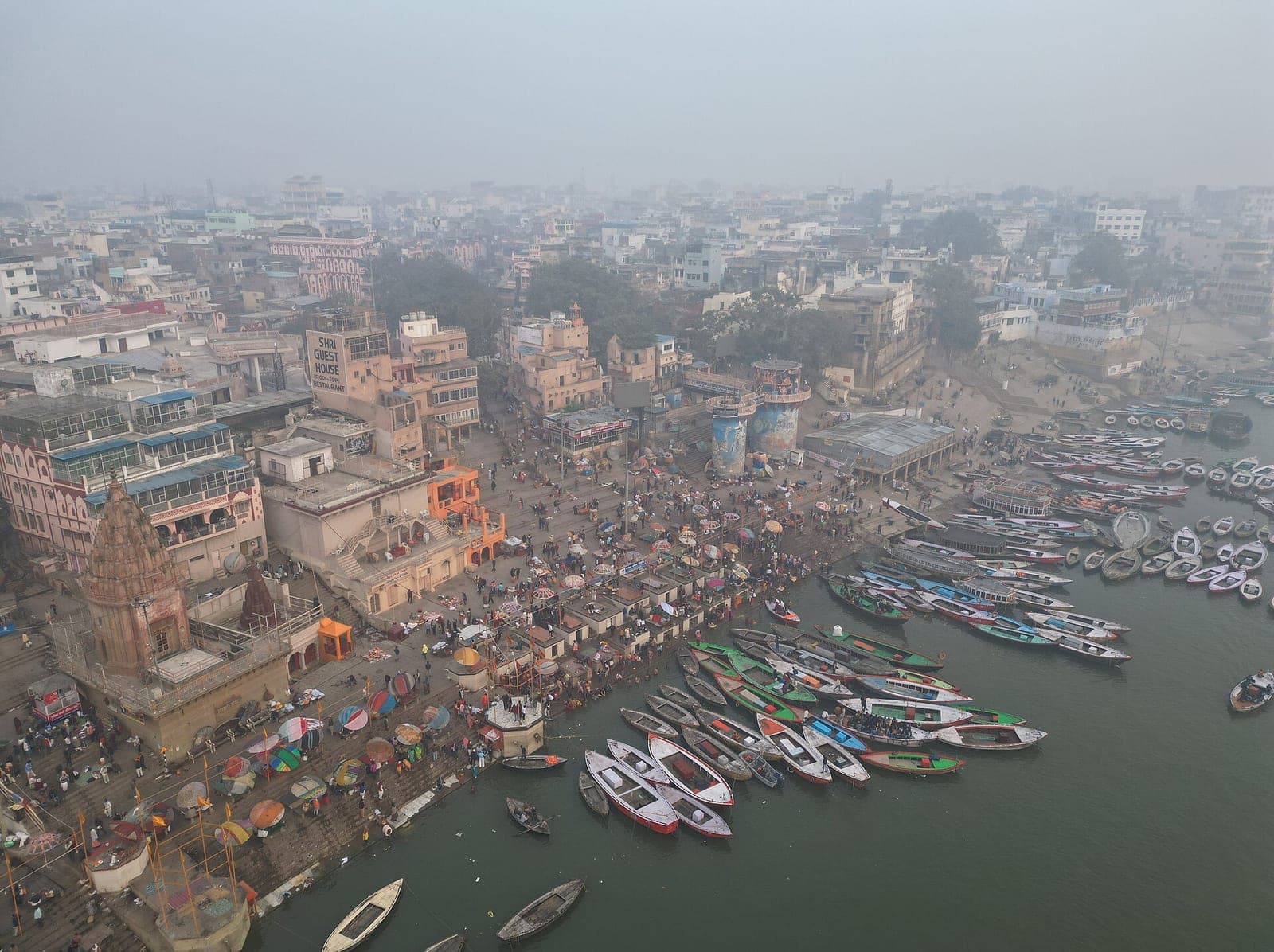 The ghats at Varanasi from the river